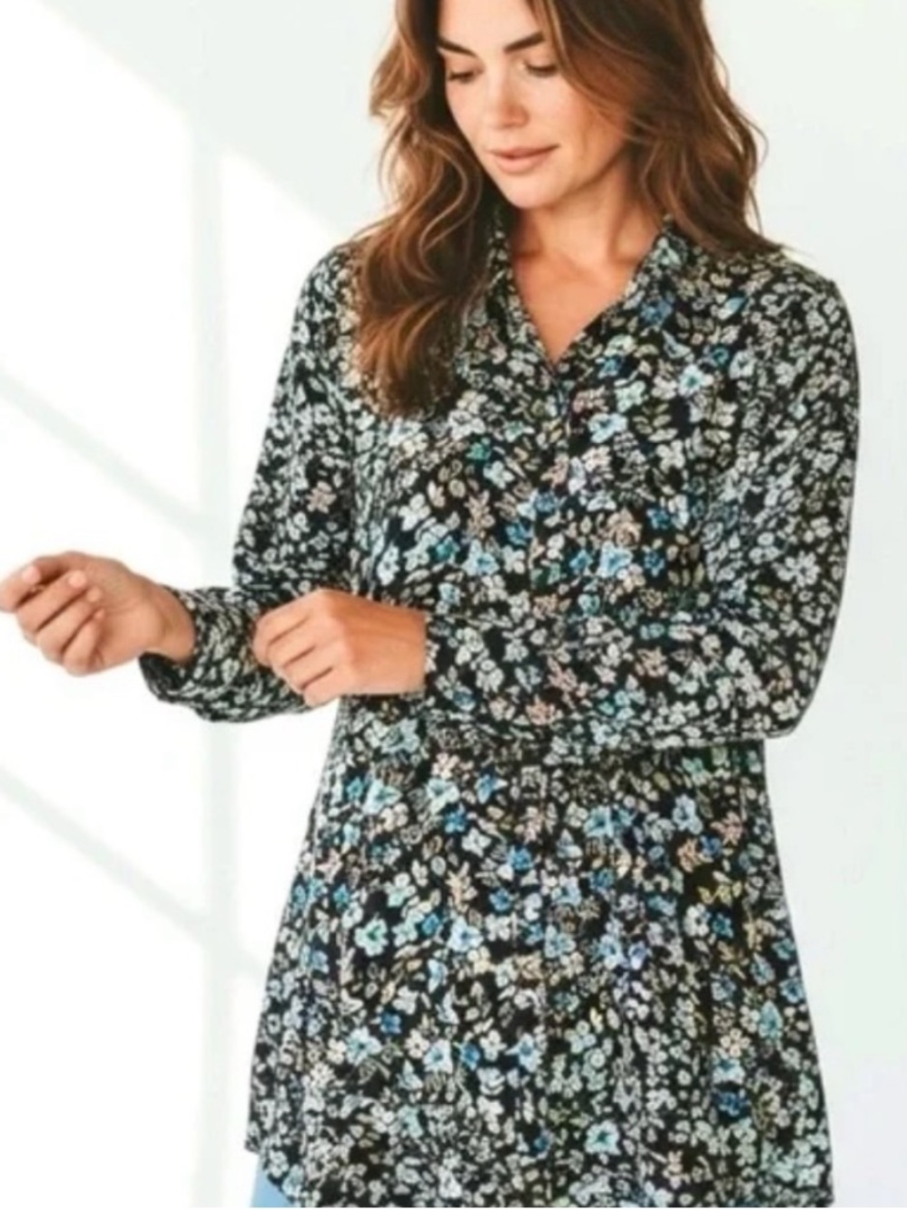 J. Jill Floral Georgette Layered Tunic Blouse, Size LP, New without Tag